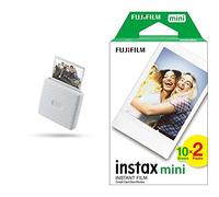 instax Link Wide Impresora para teléfonos, Color Blanco Ceniza + Fujifilm Mini Brillo Película fotográfica instantánea (2 x 10 Hojas)