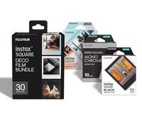 instax Square Film Deco Bundle 26. Kit de Película Instantánea instax. Contiene 3 Cargas de 10 Fotos Cada una: 1 Black, 1 Sunset y 1 Monochrome.