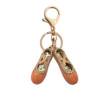 INSTITIZER Llavero creativo de zapatos de ballet con diamantes de imitación, llavero de coche, bolso de mano, abalorios, regalo para bailarina de ballet para mujeres y niñas, marrón, talla única