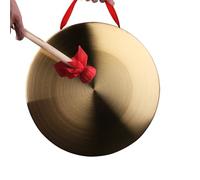 Instrumento de gong de estilo chino con martillo, instrumento de percusión tradicional de latón, gongcon mazo de madera y cuerda para colgar para bodas, celebraciones, doradas, 15 cm