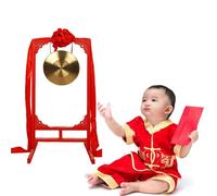 Instrumento De Gong, Material De Cobre Puro, Gong Con Soporte De Suelo, Instrumento De Percusión Tradicional Chino Gong De Cobre Con Batidor Y Cinta Colgante Roja (Color : Gold-B, Tamaño : 36cm)