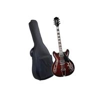 Instrumento De Guitarra Eléctrica Guitarra Eléctrica De Jazz Con Puente Trapezoidal De Cuerpo Semi Hueco Y Bolsa(Brown)