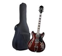 Instrumento De Guitarra Eléctrica Guitarra Eléctrica De Jazz Con Puente Trapezoidal De Cuerpo Semi Hueco Y Funda(Brown)