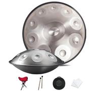 Instrumento De Handpan De Acero - 55cm 432Hz/440Hz 9/10/12 Notas - Instrumento De Percusión Tongue Drum Con Mazas Y Bolsa (Size : 440Hz, Color : SILVER_10 NOTES)