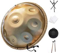 Instrumento de mano de acero de 22 pulgadas, Gold Performer" In D Minor Tongue Drum, With Handpan Soft Bag, Mallets, Hand Drum Stand for Beginners, Professionals, Music Therapy