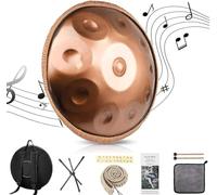 Instrumento de mano de acero de 22 pulgadas, Gold Performer" In D Minor Tongue Drum, With Handpan Soft Bag, Mallets, Hand Drum Stand for Beginners, Professionals, Music Therapy