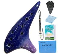 Instrumento de ocarina de batata con 12 agujeros para principiantes, ocarina de cerámica alta C (azul estrellado y morado)