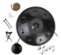 Instrumento de Percusión 22 Pulgadas Re Menor - Handpan con 432Hz y 440Hz, 9/10/12 Notas, Handpan Drum con Hand Tuning, Tambor con Bolsa Suave y Soporte para Meditación(Negro,440HZ/12Note)
