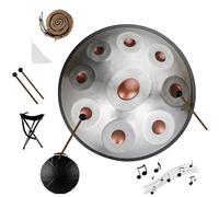 Instrumento de Percusión 22 Pulgadas Re Menor - Handpan con 432Hz y 440Hz, 9/10/12 Notas, Handpan Drum con Hand Tuning, Tambor con Bolsa Suave y Soporte para Meditación(Gold-Silver,432HZ/9Note)