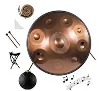 Instrumento de Percusión 22 Pulgadas Re Menor - Handpan con 432Hz y 440Hz, 9/10/12 Notas, Handpan Drum con Hand Tuning, Tambor con Bolsa Suave y Soporte para Meditación(el color Dorado,432HZ/10Note)