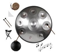 Instrumento de Percusión 22 Pulgadas Re Menor - Handpan con 432Hz y 440Hz, 9/10/12 Notas, Handpan Drum con Hand Tuning, Tambor con Bolsa Suave y Soporte para Meditación(Silver,432HZ/10Note)