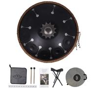 Instrumento de percusión 440 Hz, diámetro 56 cm, tambor de lengua de acero, D-menor, 10 notas, tambor de mano con patrón mandala (negro con patrón de mandala)