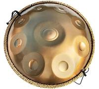 Instrumento De Tambor De Mano En Re Menor, 432 Hz Tambor De Acero De Mano 9 Notas 22 Pulgadas ''Gold Performer'' Con Soporte De Mano, Estuche De Mano, Mazos Duraderos Y Paño Libre De Polvo Para La