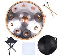 Instrumento de tambor de mano, tambor de acero de 56 cm en re menor, afinación de 432 Hz, incluye bolsa de mano y trípode de tambor, producción de audio profesional, 9 tonos