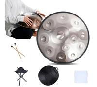 Instrumento De Tambor Handpan De 440 Hz, D Menor 12 Notas Tambor De Mano De Acero De 22 Pulgadas Con Bolsa De Mano Suave, 2 Maillets De Mano, Soporte Para Curación De Sonido(Silver,9Notes)