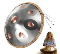 Instrumento de Tambor Handpan en D Menor Handpan Drum 22 Pulgadas Tambor de Mano 9/10/12 Notas con bolsa, mazos y soporte Handpan para Yoga, Meditación de Principiantes(Gold-Silver,440HZ/10Note)