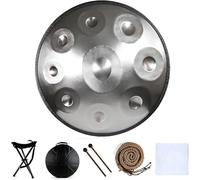 Instrumento de tambor handpan en re menor, notas 9/10/12, 56 cm, acero con bolsa, 2 mazos y soporte mano(432hz,Silver - 10 notes)