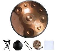 Instrumento de tambor handpan en re menor, notas 9/10/12, 56 cm, acero con bolsa, 2 mazos y soporte mano(440hz,Gold - 10 notes)