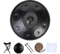Instrumento de tambor handpan en re menor, notas 9/10/12, 56 cm, acero con bolsa, 2 mazos y soporte mano(440hz,Black - 10 notes)