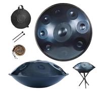 Instrumento de Tambor Handpan, Tambor de Acero 56cm en Re Menor, 9 10 12notas 432/440 Hz Percusión Instrumentos Musicales Juego de Batería de Mano, con Soporte de Mazo de Bolsa(Blue,432HZ/9Note)