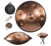 Instrumento de Tambor Handpan, Tambor de Acero 56cm en Re Menor, 9 10 12notas 432/440 Hz Percusión Instrumentos Musicales Juego de Batería de Mano, con Soporte de Mazo de Bolsa(Gold,432HZ/9Note)