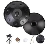 Instrumento de Tambor Handpan, Tambor de Acero de 56cm en Re Menor, 432 Hz/440 Hz 9/10/12 Notas Percusión Musicales Juego de Batería de Mano para Sanación con Sonido, Yoga(Negro,440HZ/9Nota)