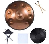 Instrumento de tambor Handpan, tambor de lengua de acero de tambor de mano de 9 notas, con bolsa de mano, trípode de tambor, for curación de sonido, meditación personal, yoga(Color:Gold)