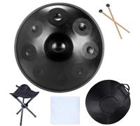 Instrumento de tambor Handpan, tambor de lengua de acero de tambor de mano de 9 notas, con bolsa de mano, trípode de tambor, for curación de sonido, meditación personal, yoga(Color:Black)