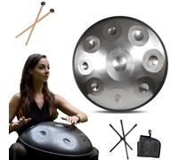 Instrumento Handpan - 432Hz/440Hz 9/10/ 12 Notas - Steel Tongue Drum de 55cm - Hand Pan Drum con Soporte para Mazas para la Sanación Sonora (Size : 432Hz, Color : SILVER_9 NOTES)