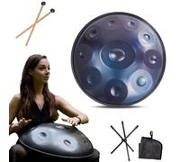 Instrumento Handpan de 432 Hz - Tambor de lengua de acero de 9/10/12 notas - Tambor de mano de 55 cm con soporte para batidor, instrumento de percusión profesional de acero Handpan(Blue,9Notes)