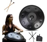 Instrumento Handpan de 432 Hz - Tambor de lengua de acero de 9/10/12 notas - Tambor de mano de 55 cm con soporte para batidor, instrumento de percusión profesional de acero Handpan(Black,12Notes)