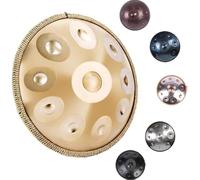 Instrumento Handpan De 9/10/ 12 Notas, 56cm Steel Hand Pan Drum Tambor Para La Sanación Sonora, Meditación Personal Y Yoga, Steel Tongue Drum Con Trípode, Mazas Y Bolsa De Transporte(Gold,12)