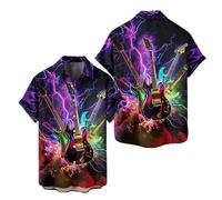 Instrumento Musical Bajo Piano Batería Impresión 3D Camisas Hawaianas con Bolsillo para Hombre Abotonado Manga Corta Casual Rock Blusa al Aire Libre Tops de Solapa
