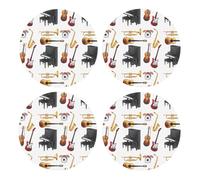 Instrumento Musical Piano Guitarra Saxofón,Posavasos Redondos de Corcho MDF, Almohadilla para Tazas, Juego de 4 Posavasos para Bebidas