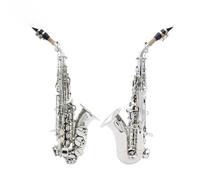 Instrumento Saxofón Saxofón Soprano Bb Cuerpo De Latón Niquelado B Plano Con Estuche Accesorio Para Saxofón Instrumentos Profesionales De Viento De Madera(Silver)