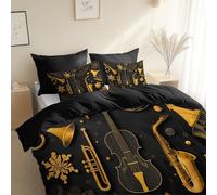Instrumentos Musicales de Arte Vectorial Microfibra cepillada para Cama, Cama 105-200 x 200 cm, Funda Nórdica de Negro Gris Carbón, Frescas, Antiacaros, Hipoalergenica, para niños y Adultos