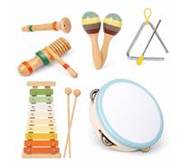 Instrumentos Musicales de Madera para Niños de 1 2 3 Años, Set Montessori de 12 Piezas con Xilófono, Pandereta, Maracas, Triángulo y Güiro, Percusión Infantil
