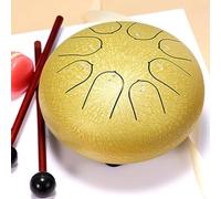 Instrumentos Musicales, Handpan Tanque Tambor de Lengua de Acero, 6" 8 Notas Clave C Instrumento de Percusión - Hand Pan Drum con Bolsa de Tansporte, Baquetas(Gold Drill,3 pulgadas 6 Nota)