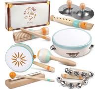 Instrumentos musicales para bebés - Juguetes musicales Montessori para niños pequeños de 1 a 3 años, juego de instrumentos de percusión de madera, colores neutros, juguetes musicales bohemios modernos