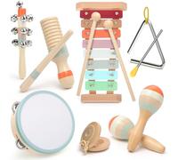 Instrumentos Musicales para Niños, Juguetes para Niños a Partir de 3 Años, Juguetes Montessori, Tambores para Bebés de Juguete de Madera, Tambor para Niños, Regalos para Niños Niñas 3+ (9 en 1)