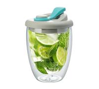 Insulated 350 ml Double Wall Glass Coffee Mug with Lid, Thermal Glass Cup