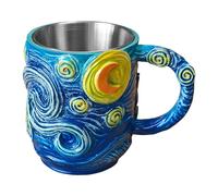 Insulated Artistic Coffee Mug - Double Resin Wall Stainless Steel Cup, Modern Coffee Tumbler for Hot and Cold Drinks, Tea, Water, Milk; Artistic 3D Embossed Design, Home, Office, School, Camping