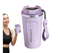 Insulated Coffee Tumbler - 510ml Temperature Display Lidded Mug, High | Definition Display With Lanyard | Ideal For Coffee Milk Juice Tea Cocoa Hot Cold Beverages Travel Mug Easy Carry Everyday