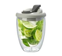 Insulated Glass Beverage Mug - 350ml Double-Layer Design, Transparent Cup, Spill-Resistant Lid | Portable Coffee Travel Tea and Juice Holder, Latte Milk Drinkware, Dessert Serving, Home