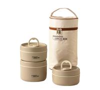 Insulated Lunch Box Set Portable Food Container with Thermos Bag Double-Sealed Leak-Proof Strap Handle for Hot Cold Food Leak Proof Soup Containers Cutlery Set for Work Travel (2Pcs Beige)