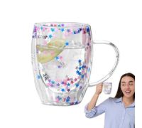 Insulated Tumbler - Transparent Latte Glassware, Lightweight Triple Layered Tea Server with Ergonomic Handle, Condensation Free Modern Beverage Container, Ideal for Home Brunch Party Hosting