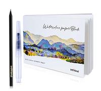 Int!rend Cuaderno Acuarela A5 300gr - 40x Laminas para Pintar con Acuarelas - Incluye 1x Pincel con Tanque de Agua y 1x Lápiz - Bloc Acuarela A5
