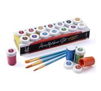 int!rend Juego de pintura acrílica metálica, 14 pinturas impermeables de 18 ml cada una + 2 pinceles redondos + 1 pincel plano, pintura acrílica para papel, madera, arcilla, piedra