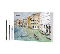 Int!rend Papel Acuarela DIN A3 300gr - 20 Papel de Pintura Encolado Blanco + Pincel y Lápiz para Acuarelas - Block para Dibujar, Cartulina de Dibujo - Alternativa Ideal a Bloc A4