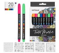 int!rend Rotulador Textil Permanente - Set 20x Rotuladores Textiles Permanentes Ropa con 5 Plantillas y 20 Colores - Rotuladores Permanentes para Tela - Pintura Textil Permanente y Lavable